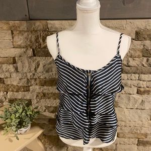 Body Central Small Tank Top Navy Blue White Stripe